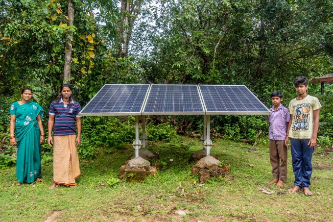 Family with solar panels