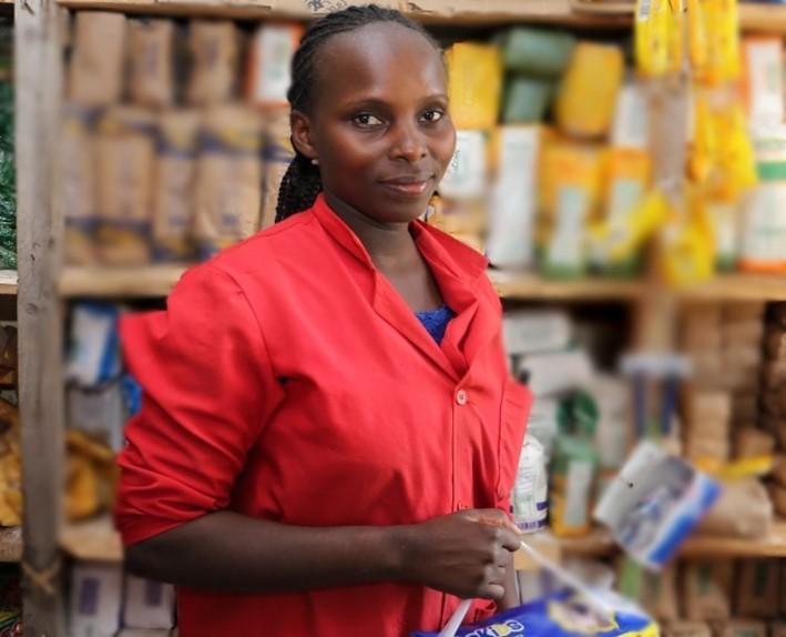 Nancy Wambui looks over her shop