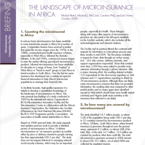 The landscape of microinsurance in Africa