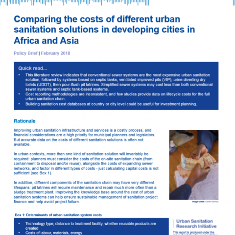 Comparing the costs of different urban sanitation solutions in developing cities in Africa and Asia